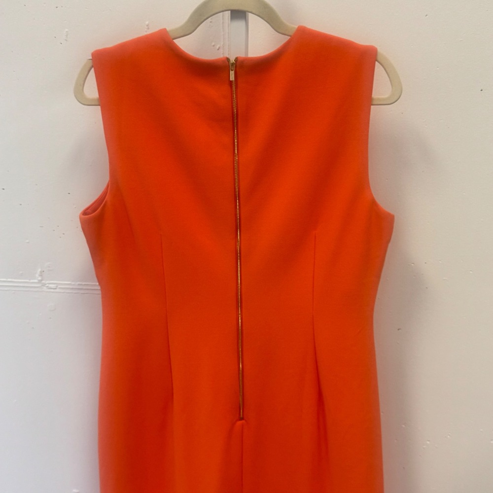 NWT Calvin Klein Orange Sleeveless Sheath Dress Gold Cutout Neck CD7C193Y Sz 12 - Picture 5 of 8